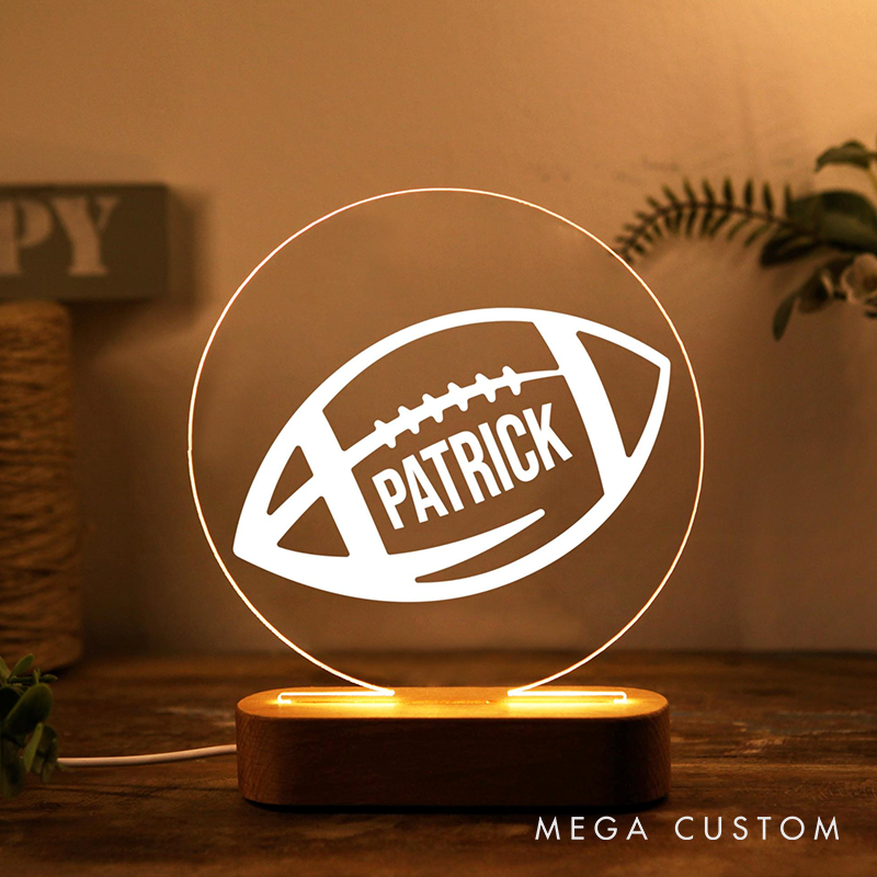 Personalized American Football and Rugby LED Night Light with Custom Name and Minimalist Design