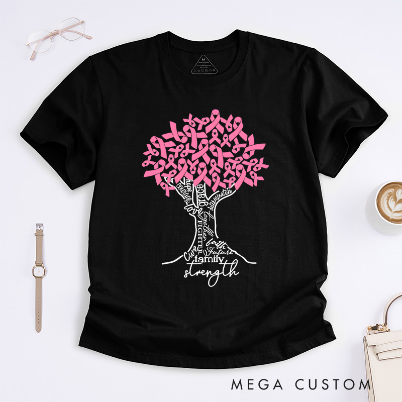 Personalized Pink Ribbon Breast Cancer Tree T-Shirt Breast Cancer Motivational Gift