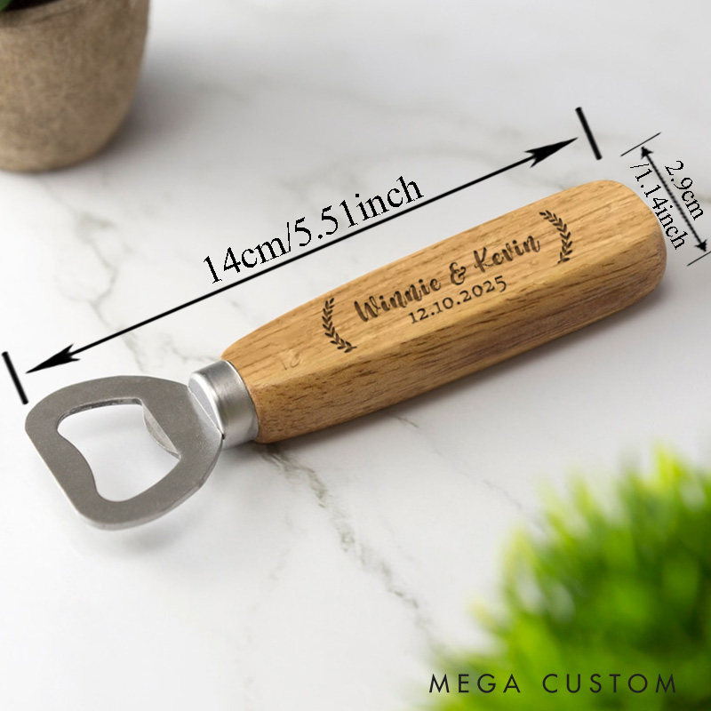 Personalized Engraved Names Laurel Wreath Wood Bottle Opener