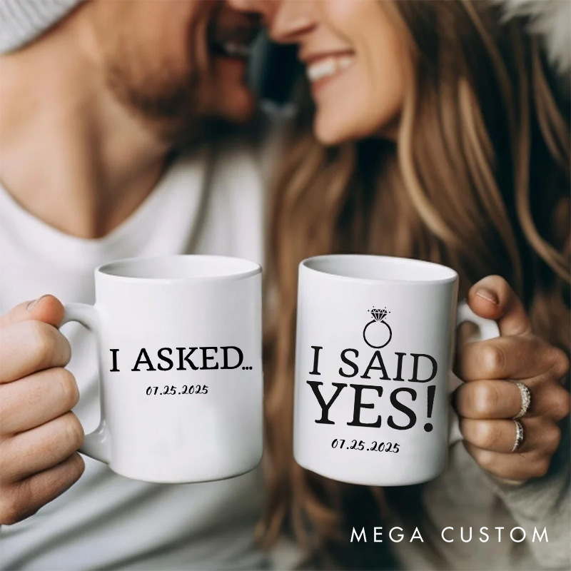 Personalized I Asked and I Said Yes Mugs for Engagement Couple