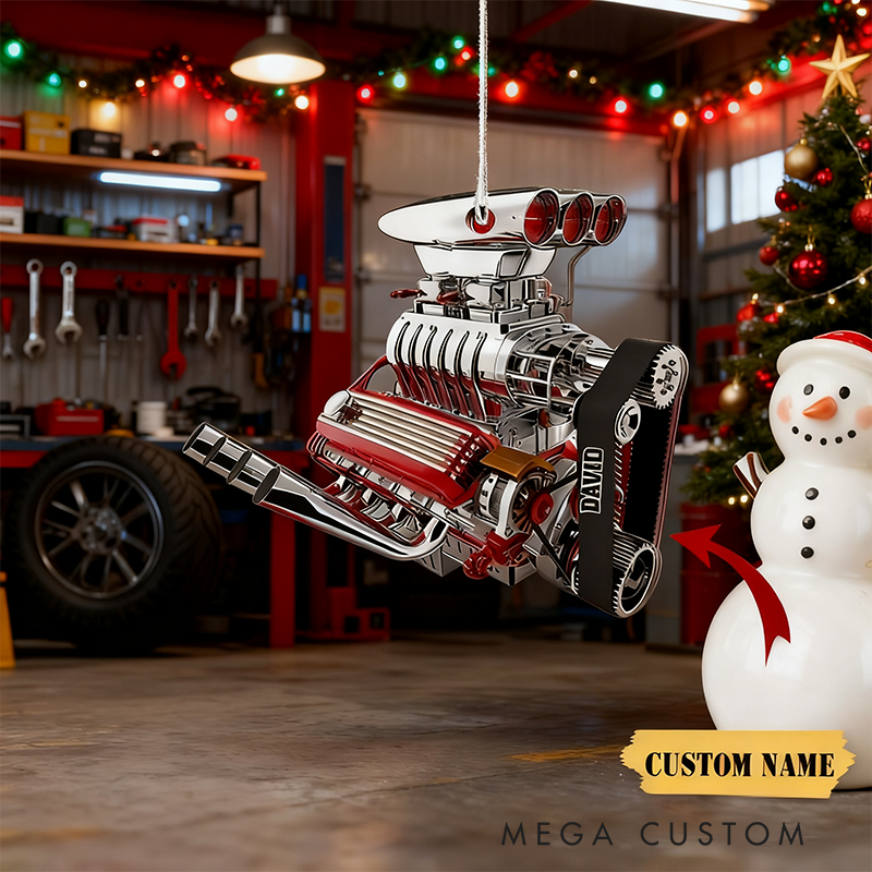 Personalized Hot Rod V8 Drag Racing Ornament Custom 2D Acrylic Christmas Gift for Car and Racing Lovers