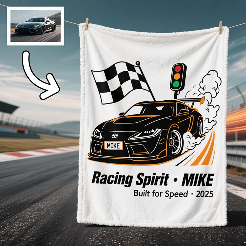 Personalized Racing Car Blanket Custom Photo and Name Blanket Gifts