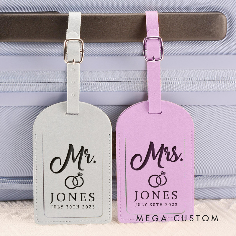 Personalized Mr and Mrs Rings Matching Couple Wedding Travel Luggage Tag
