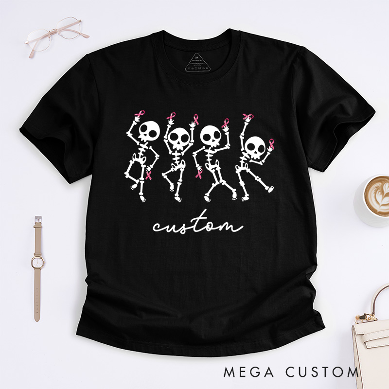 Personalized Dancing Skeletons Breast Cancer Halloween T-Shirt Breast Cancer Survivor Gift