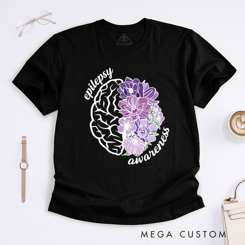Personalized Epilepsy Awareness Floral Brain Inspirational Support Design T-shirt