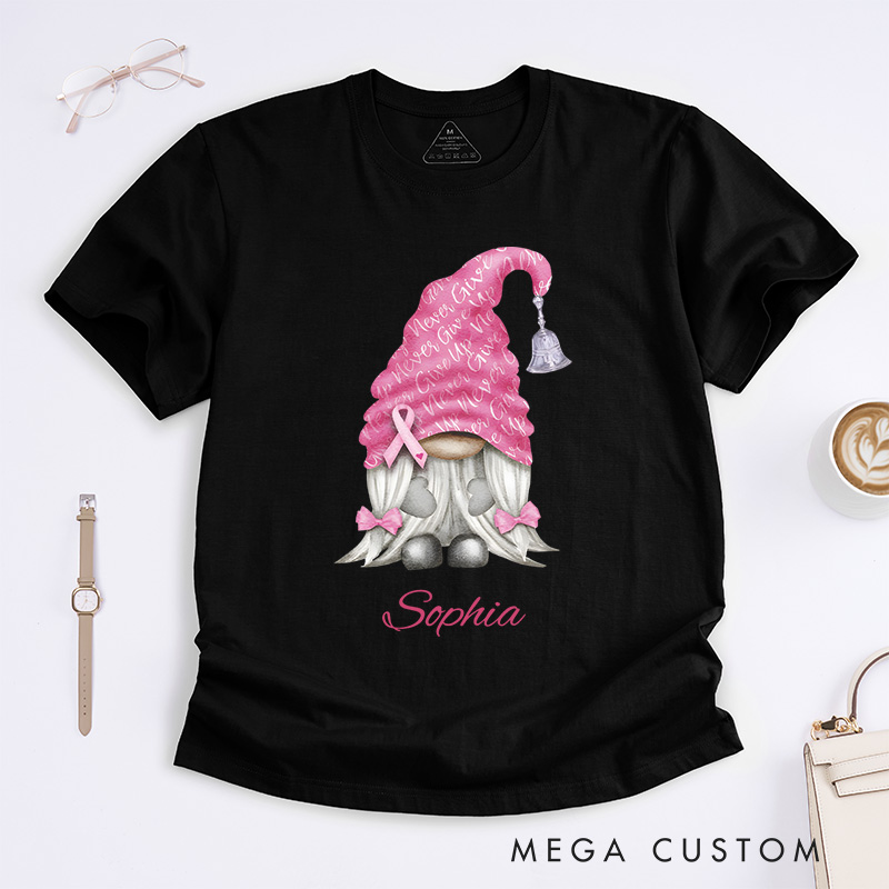 Personalized Breast Cancer Awareness Gnome Pink Ribbon T-Shirt Cancer Warrior Gift