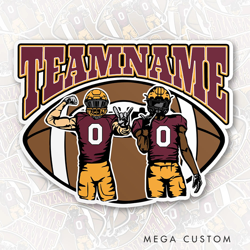 Personalized American Football Sticker with Custom 2 Player Name and Team Name