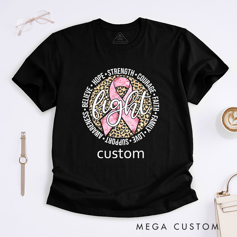 Personalized Pink Leopard Cancer Ribbon T-Shirt Fight Breast Cancer Gift