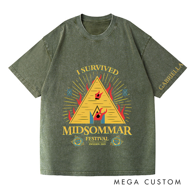 Personalized I Survived Midsommar Horror Halloween Washed T-Shirts for Movie TV Show Lovers