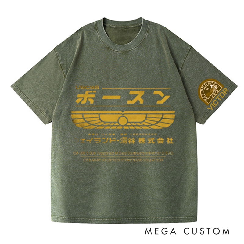 Personalized Japanese Alien Washed T-Shirts Sci-fi Movie Horror Halloween Space Opera Tshirt for Movie TV Show Lovers