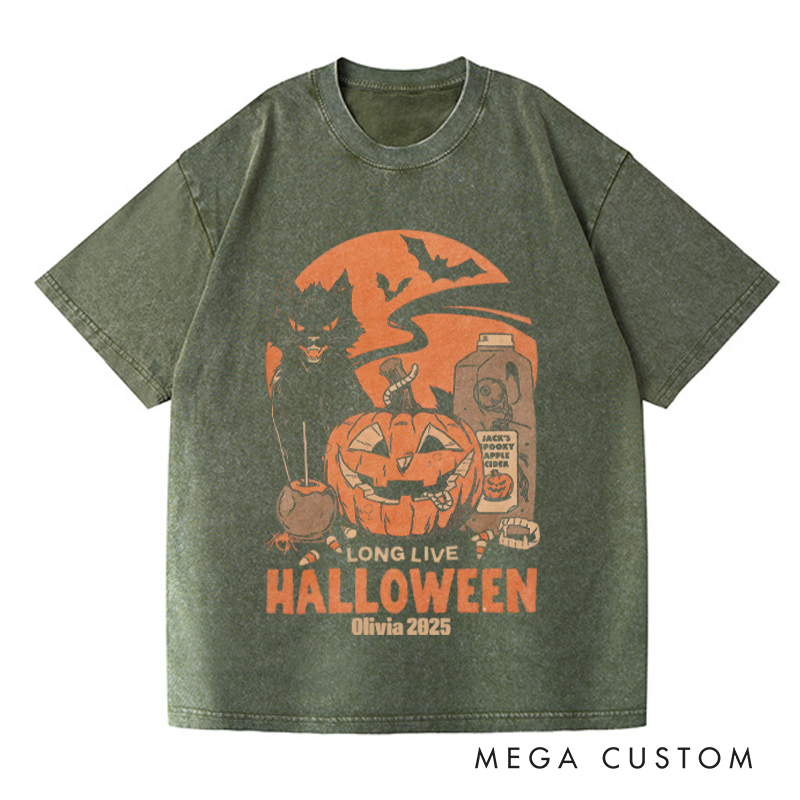 Personalized Retro Long Live Halloween Horror Movie Washed T-Shirts Horror Spooky Movies Tshirt Film Fan Shirt Halloween