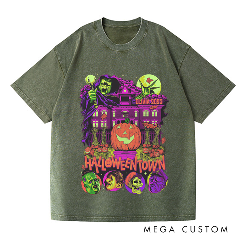 Personalized Retro Spooky Pumpkin Horror Movie Washed T-Shirts Horror Spooky Movies Tshirt Film Fan Shirt Halloween