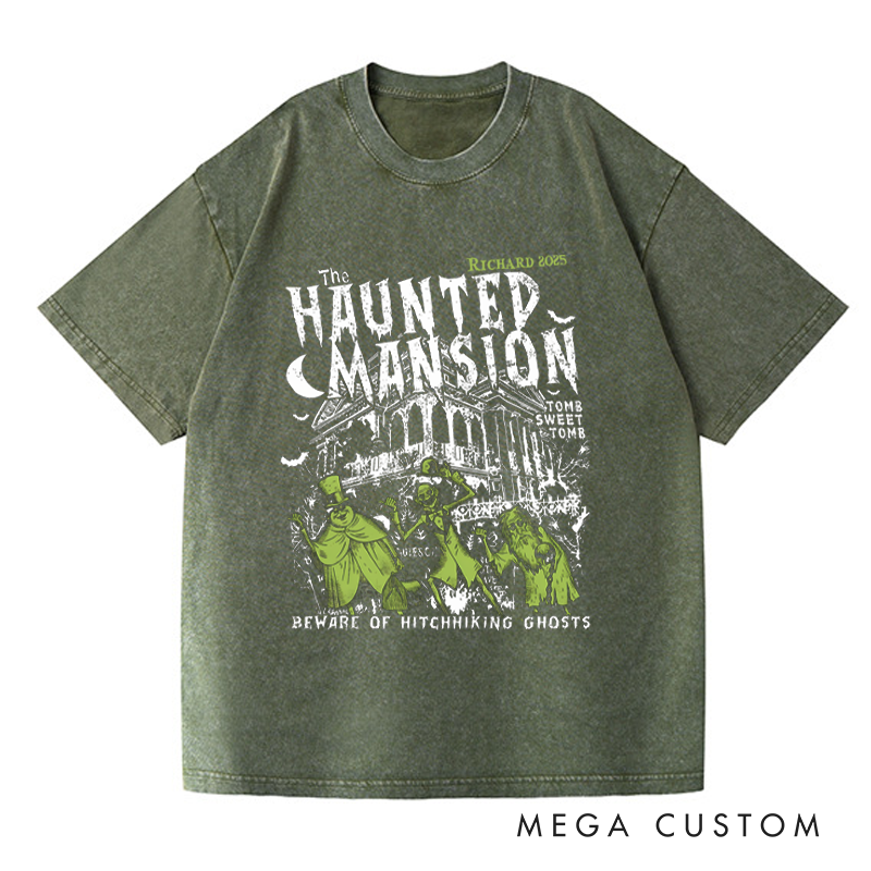 Personalized Retro Haunted Mansion Horror Movie Washed T-Shirts Horror Spooky Movies Tshirt Film Fan Shirt Halloween