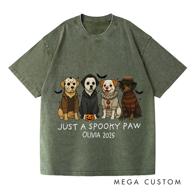 Personalized Retro Just a Spooky Paw Horror Movie Washed T-Shirts Horror Spooky Movies Tshirt Film Fan Shirt Halloween