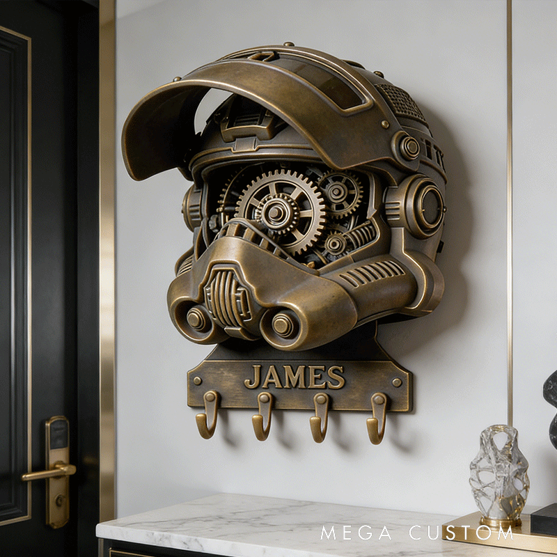 Personalized Mechanical Helmet Wall Hooks Custom Name Key Holders Unique and Funny Gifts