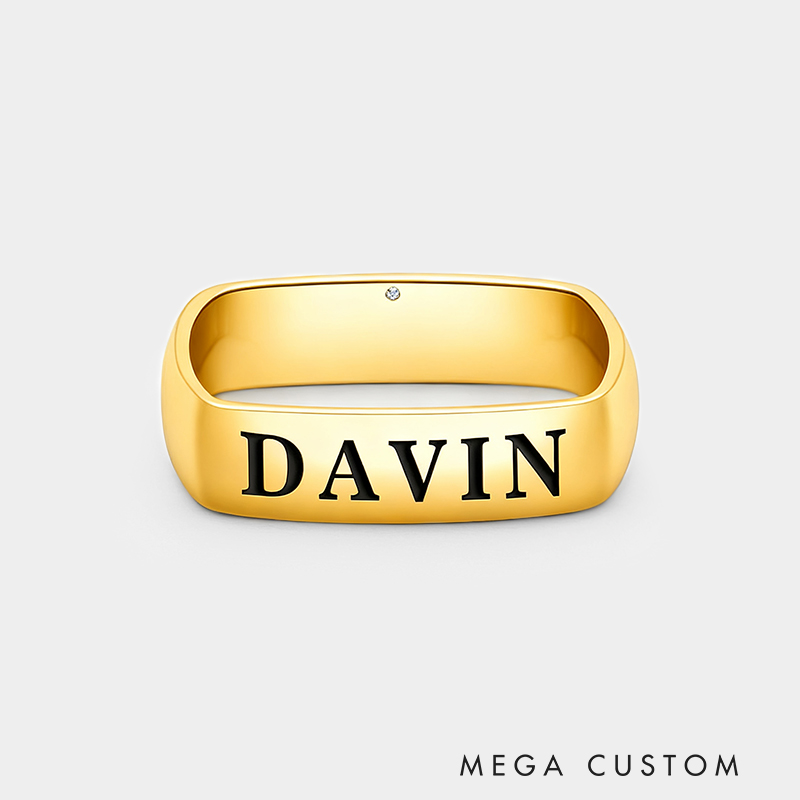 Personalized Solid Silver Square-to-Round Ring Rings 925 Sterling Silver Gifts for Her