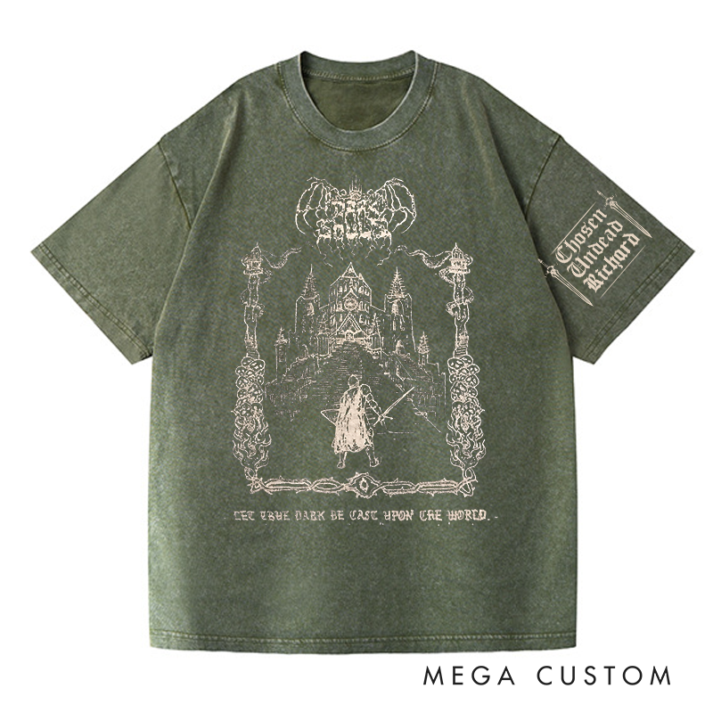 Personalized Dark World Gothic Game Washed T-Shirts Video Game Tshirt Undead Shirt