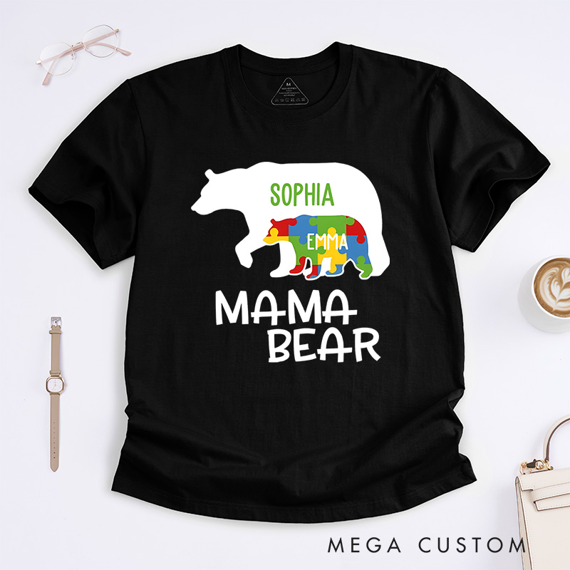 Personalized Mama Bear Autism Awareness Family Love and Support Theme T-shirt Autism Awareness Gift