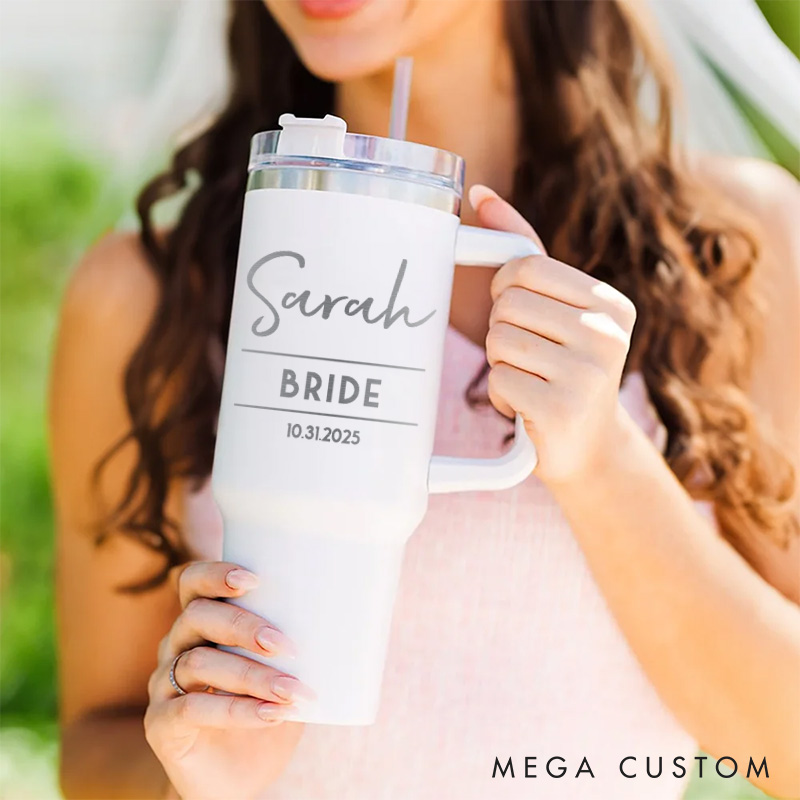 Personalized Modern Bridesmaid Name 40oz Tumbler Maid of Honor Tumbler with Lid and Straw Bride Bachelorette Party Gift for Her Bridal Shower Tumbler