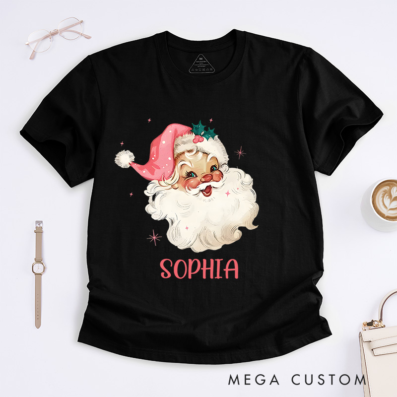 Personalized Cheerful Santa with Festive Expression Christmas T-Shirt
