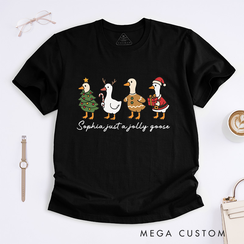 Personalized Jolly Geese in Festive Holiday Costumes Christmas T-Shirt