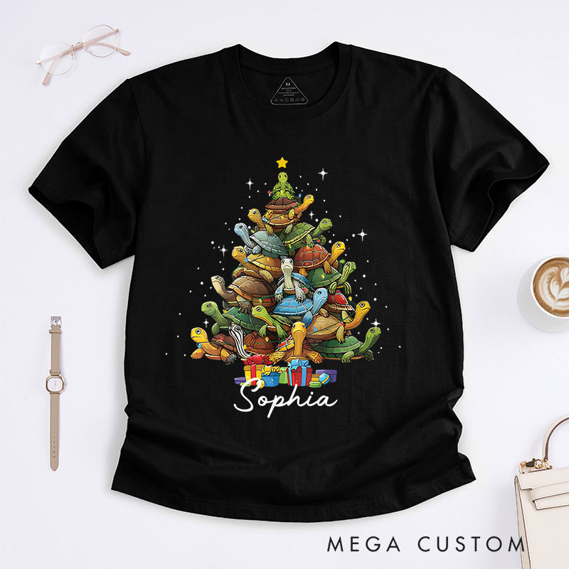 Personalized Stack of Puppies Forming a Christmas Tree Christmas T-Shirt