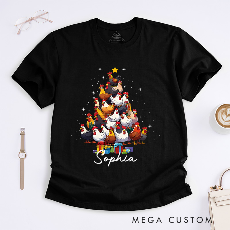 Personalized Chicken Stack Christmas Tree with Holiday Gifts Christmas T-Shirt