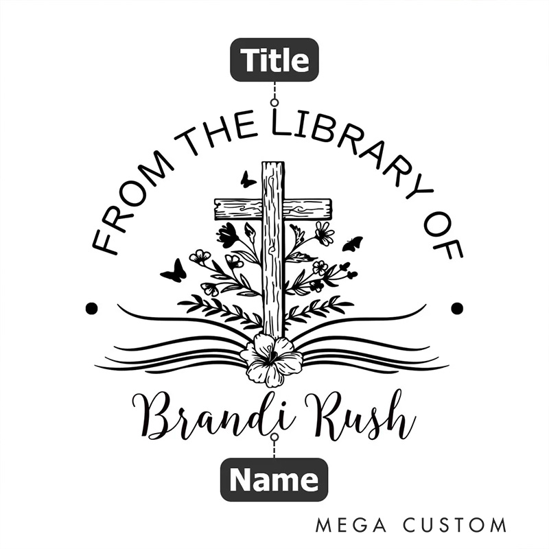 Personalized Cross Flowers Book Embosser Hand Held Embosser Embossing Stamp with Name Religious Gift Birthday Gift for Christians