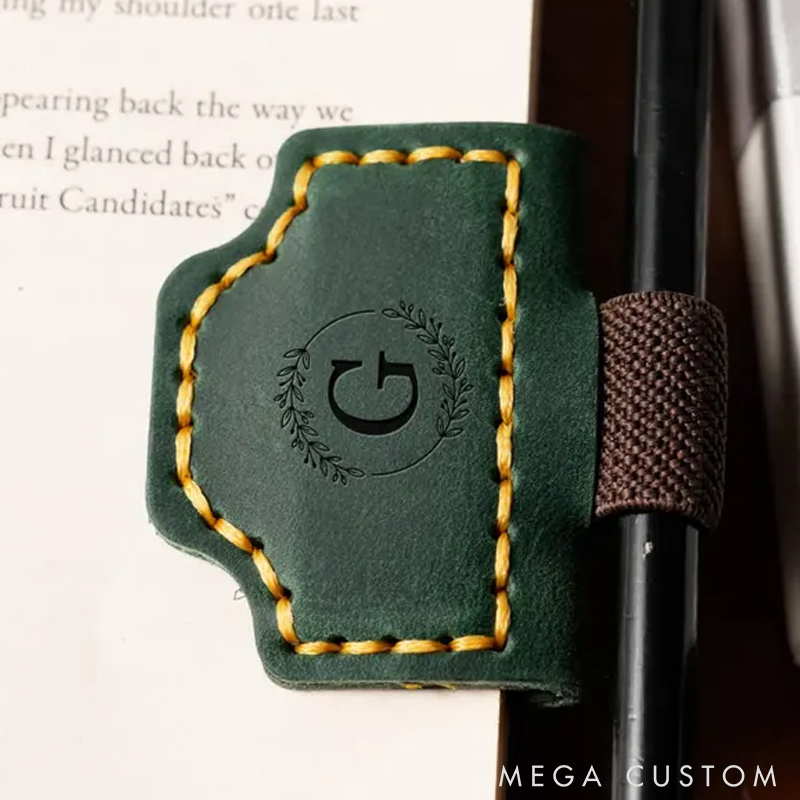 Personalized Leather Magnetic Bookmark with Pen Clip Engraved Magnet Book Clip Design with Name or Initials Handmade Reader Gift