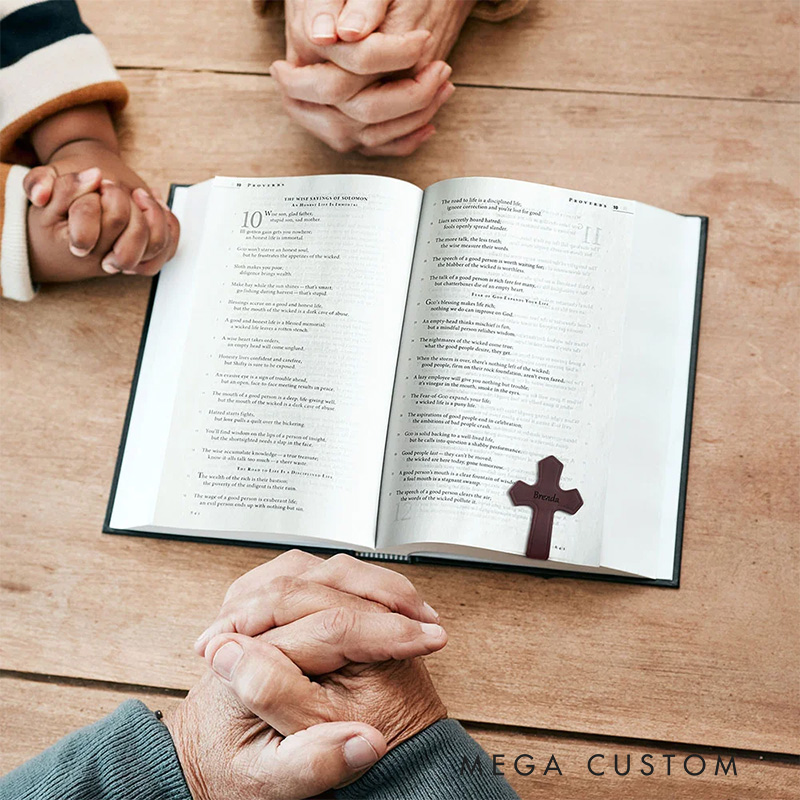 Personalized Engraved Name Cross PU Leather Magnetic Bookmark Clip Reading Accessory Religious Baptism Gift for Book Lover Christian