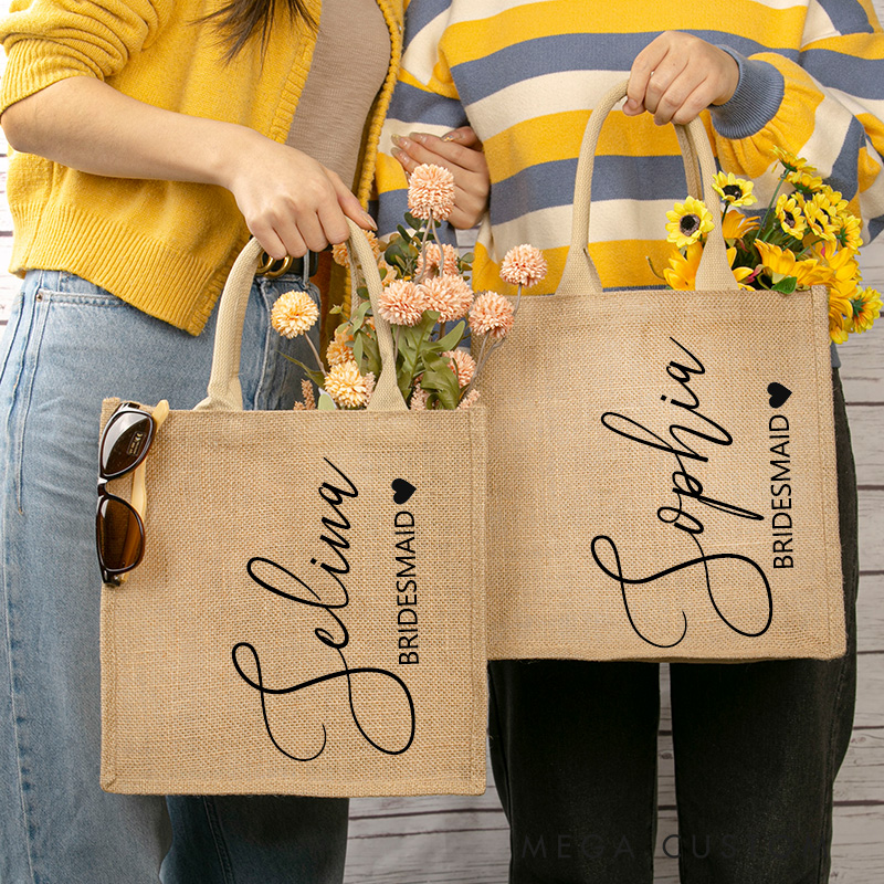 Personalized Bridesmaid Burlap Tote Bags Bride Beach Jute Bag Bridal Shower Party Gift Bridesmaid Gift Idea