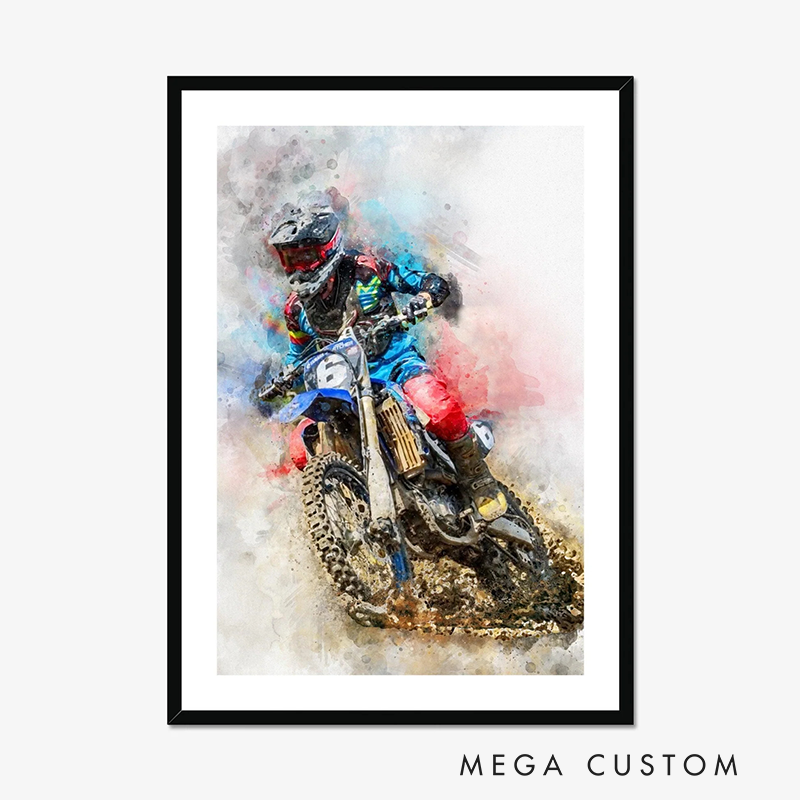Personalized Motorcycle Cartoon Portrait Watercolour Motorcyclist Gift Idea Biker Present for Him