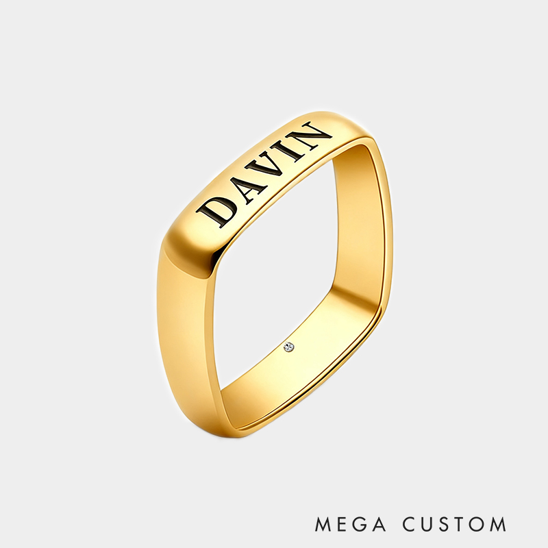 Personalized Sterling Silver Square Ring with Birthstone and Engraved Name Unique Custom Jewelry Rings 925 Sterling Silver Gifts for Her