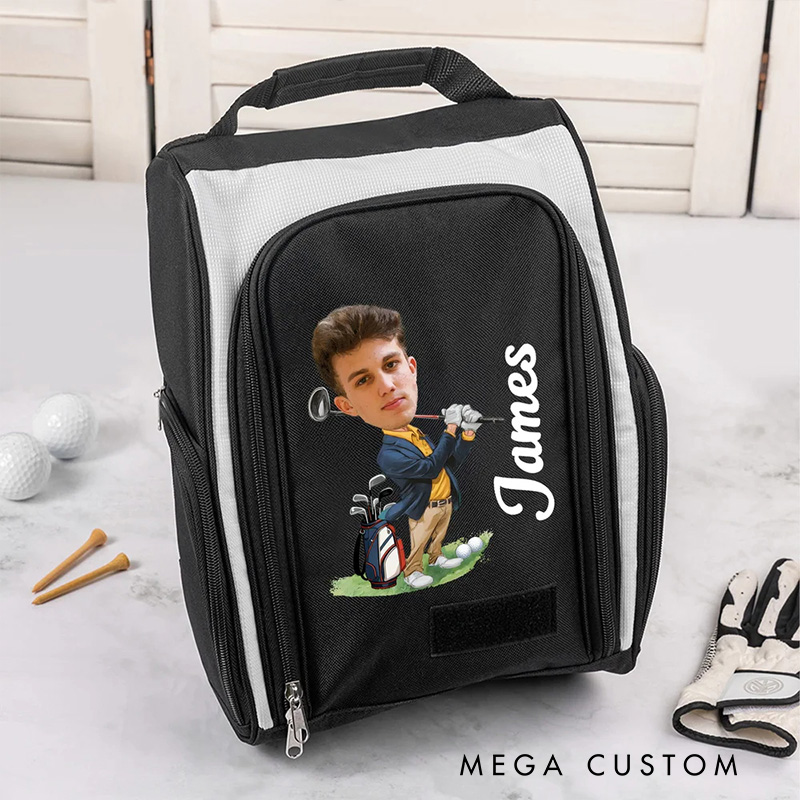 Personalized Golf Face Photo Design Shoe Storage Bag for Golf Lovers