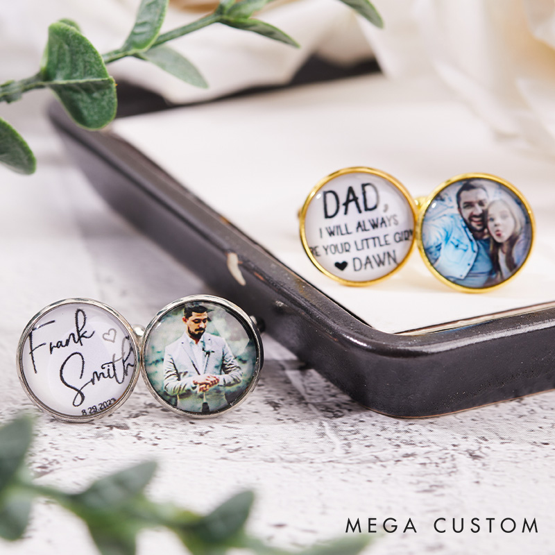 Personalized Photo and Message Cufflinks Custom Groom Groomsmen Wedding Cufflinks Photo Cufflinks for Husband Valentine Gift for Him