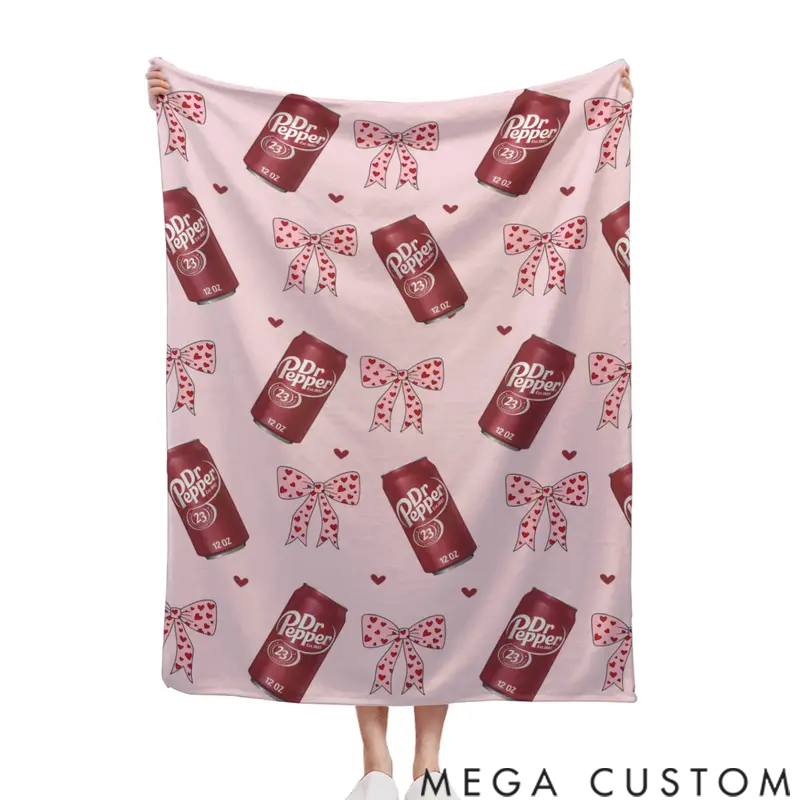 Personalized Dr Pepper Flannel Leopard print bow Throw Blanket - Versatile For Sofa, Bed, Office, Camping- Cozy Nap Blanket