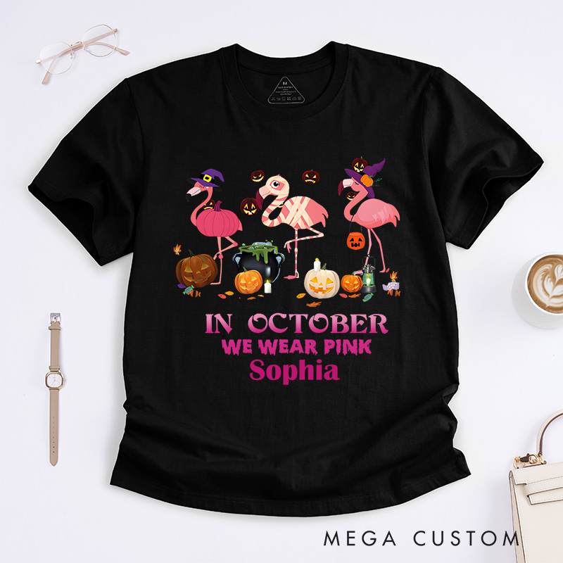 Personalized In October We Wear Pink Halloween Breast Cancer Awareness Fun T-shirt