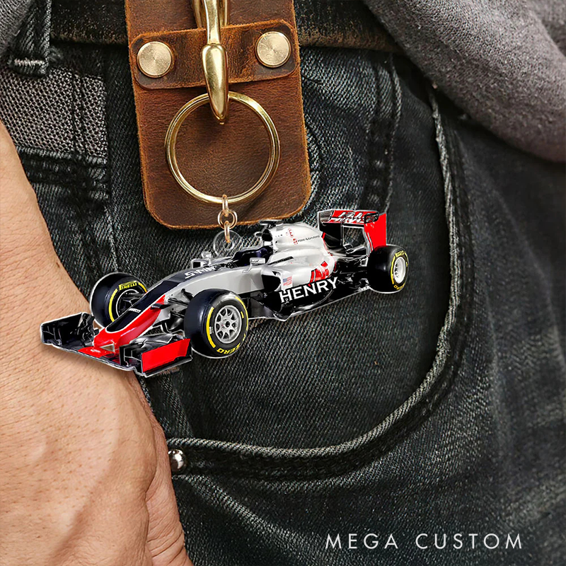 Personalized Acrylic Keychain Custom Name Racing Car Keychain Gift for Racer and Car Lovers