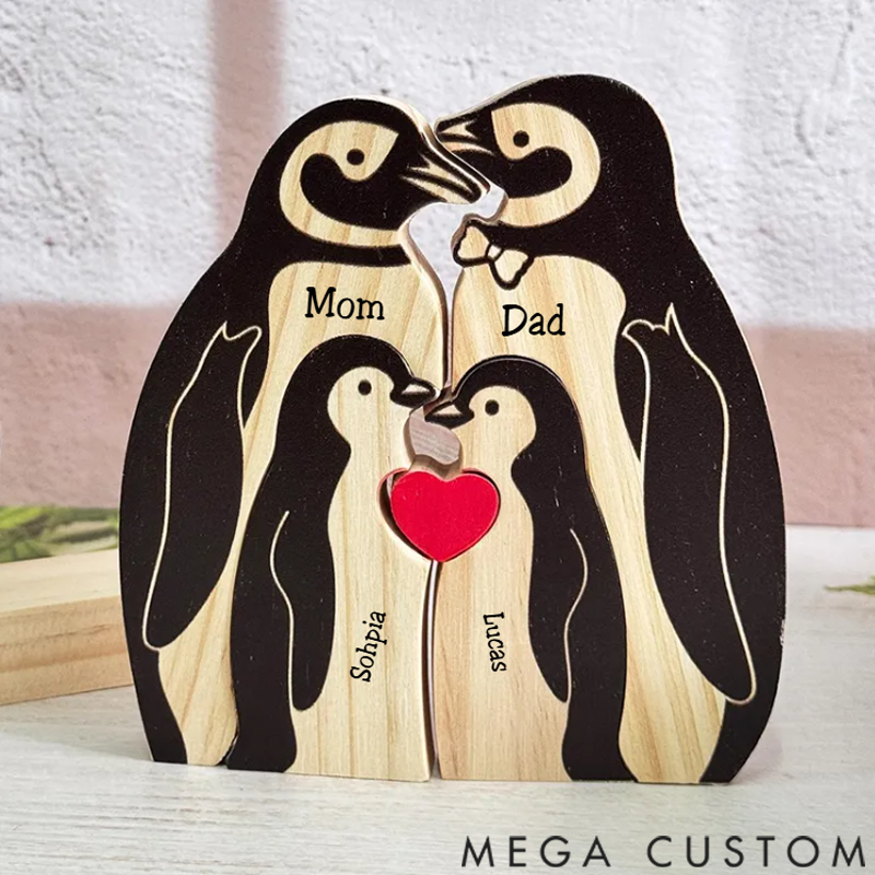 Personalized Wooden Penguin Family Puzzle Wooden Puzzle Gift,Desk Decor