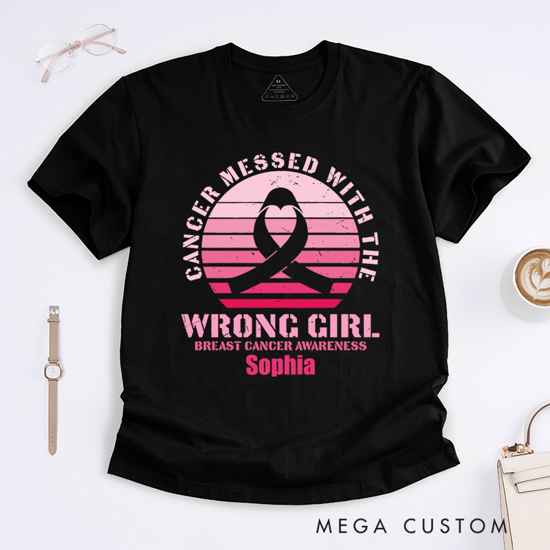 Personalized Cancer Messed with the Wrong Girl Breast Cancer T-shirt Cancer Warrior Gift