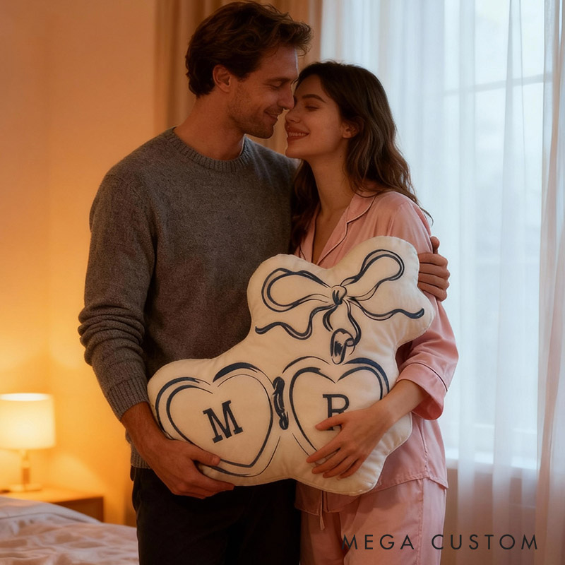 Personalized Couple Bow Locked Initials Pillow Custom Wife Husband Pillow Newlyweds Wedding Sentimental Cushion First Christmas Married Gift