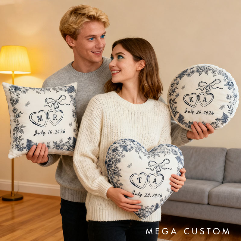 Personalized Couple Bow Locked Initials and date Pillow Custom Wife Husband Pillow Newlyweds Wedding Sentimental Cushion First Christmas Married Gift