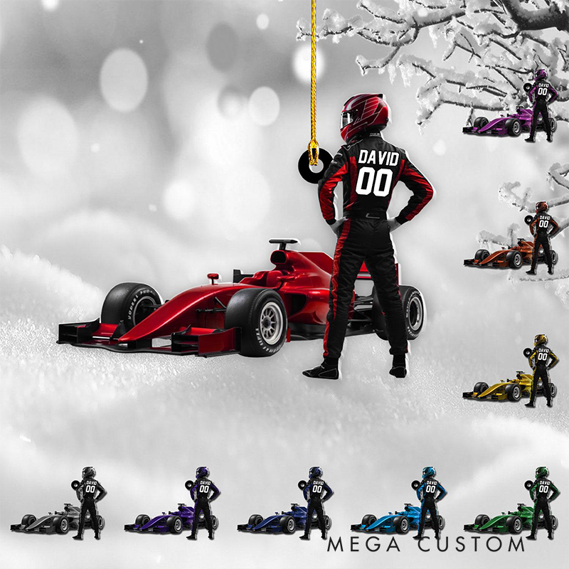 Personalized  Christmas Ornament Custom Name and Number Raceing Car Design Christmas Tree Decoration Gift for Car Lovers and Motorsports Fans