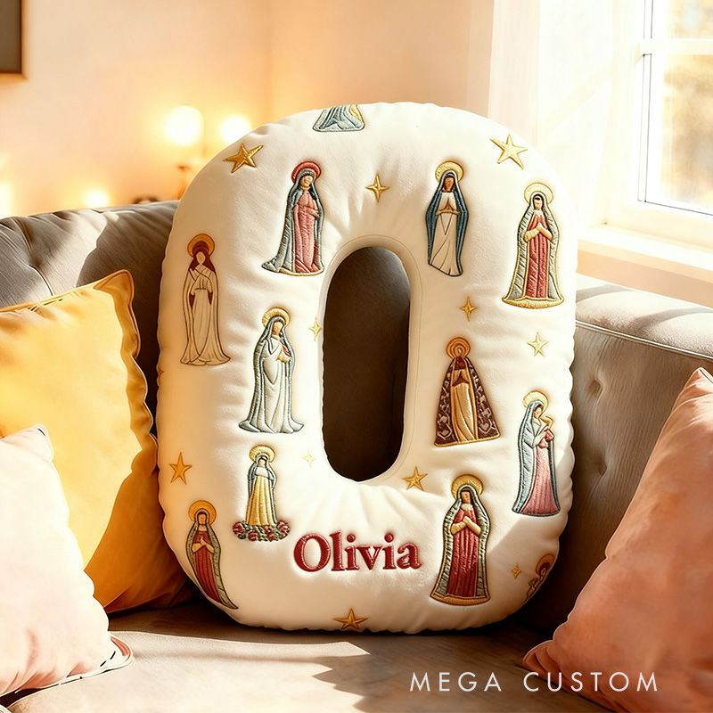 Personalized Mother of God Pray for us Graphic 3D Print Letter Pillow with Custom Name Home Decor Christian Pillow Religious Gift for Kids Adults