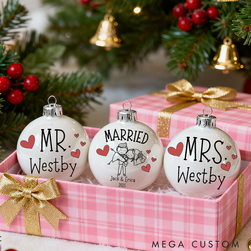 Personalized Mr and Mrs Matching Christmas Ornament Our First Christmas Ornament Set For Newlywed Couple Wedding Ornament Keepsake