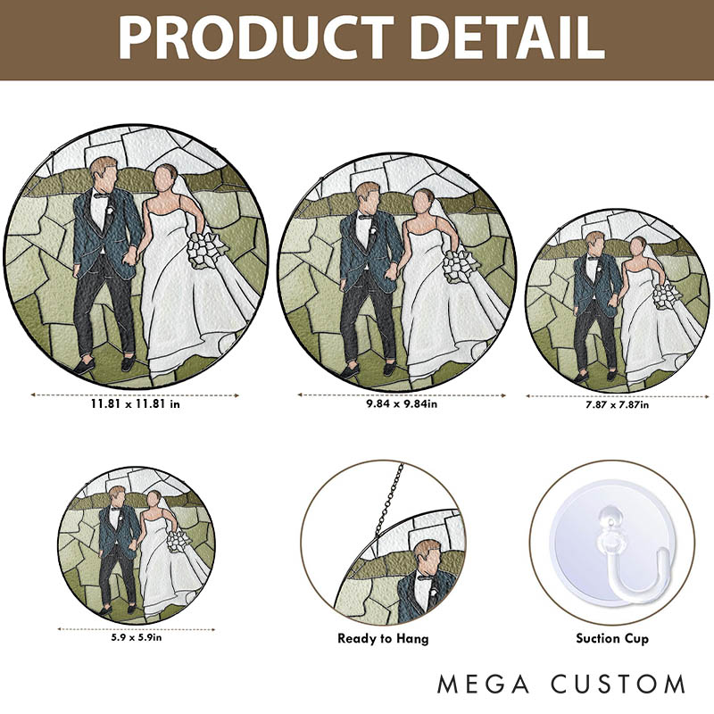 Personalized Couple Faceless Photo Stained Glass Suncatcher Newlyweds Portrait Window Decor Anniversary Gift for Husband Wife Boyfriend Girlfriend