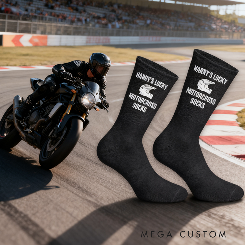 Personalized Lucky Motorcross Socks with Custom Name Design Gift for Motorcyclists and Motorcycle Enthusiasts