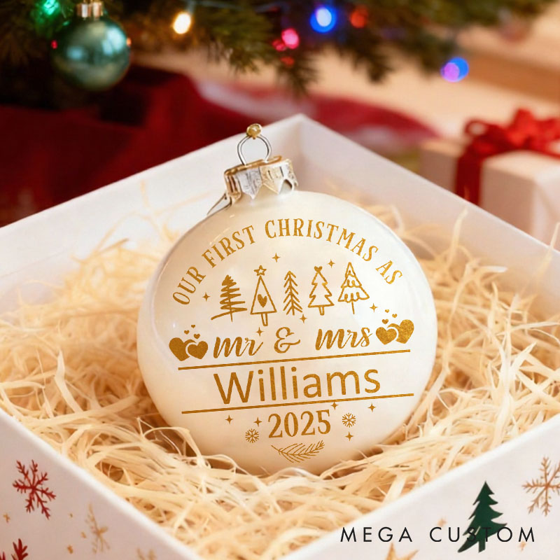Personalized Our First Christmas as Mr. & Mrs. Ornament 2025 Christmas Gift Bulb Newlyweds 1st Christmas Tree Decor
