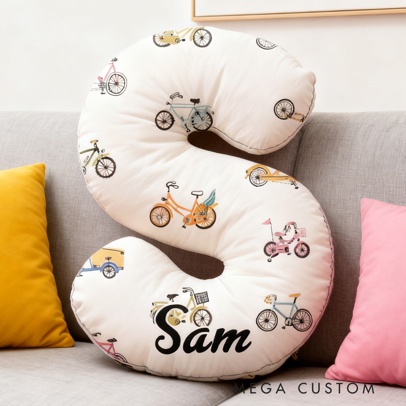 Personalized Bicycle Pattern Letter Pillow Graphic 3D Print Funny Letter Pillow Name Pillow Comfortable Travel Cushion for Riders Riding Lovers