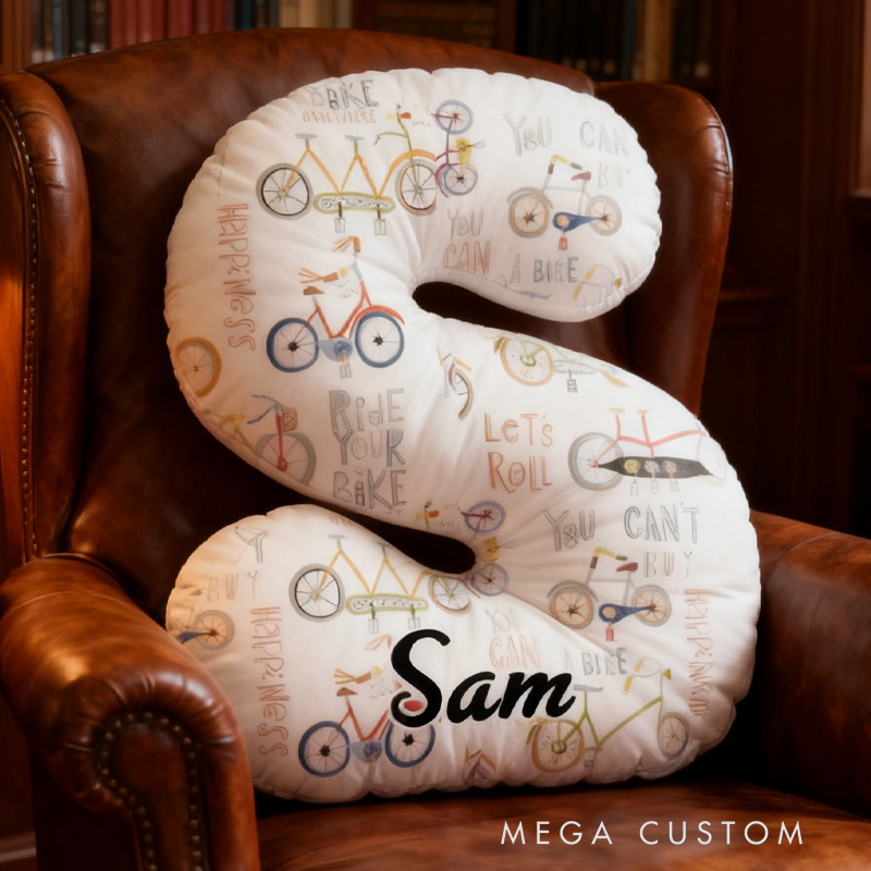 Personalized Bicycle Pattern Letter Pillow Graphic 3D Print Funny Letter Pillow Name Pillow Comfortable Travel Cushion for Riders Riding Lovers